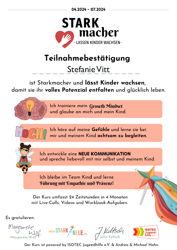 Urkunde - Stark ins Neue - Starkmacher - Stefanie Vitt
